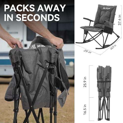 Huskfirm Oversized Folding Rocking Camping Chair - Heavy Duty Black, Grey Variation