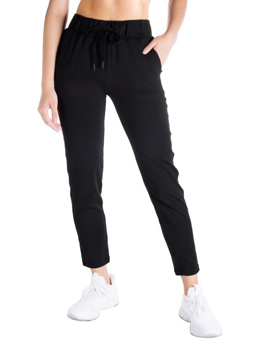 Yogipace Petite Women's 7/8 On The Go Pants, Drawstring Casual Lounge Joggers, Everyday Travel Pants,Black,24",Size Small
