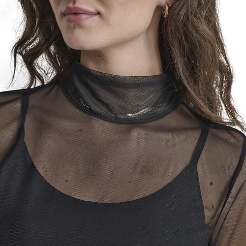 DKNY Women's Long Sleeve Mesh Turtleneck Dress - Large Black