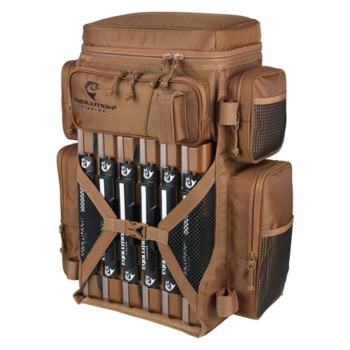 Heavy Duty Fishing Tackle Backpack with 6 Trays & Rod Holders - Open Access Design