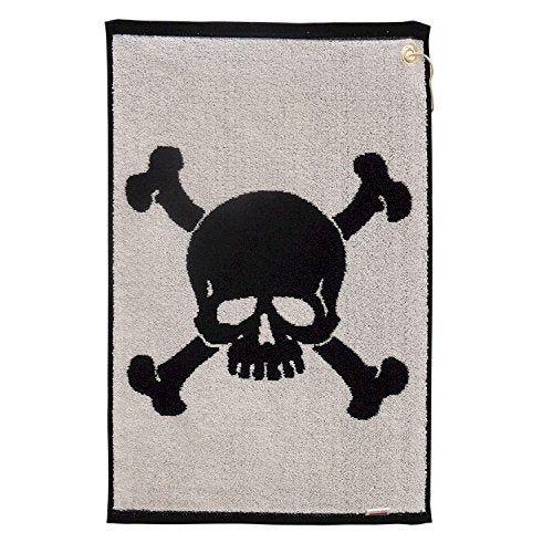 JP Lann Golf Skull and Bones Golf Towel, Black/White with Skull and Bones Design, 16 x 24-Inch