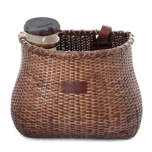 Warner's Wheels Handmade Bike Basket with Coffee Cup Holder - Stained, Front Mount for Cruiser Bikes