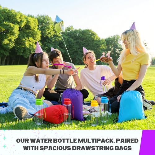 Bulk 100 Pack 17 oz Reusable Plastic Water Bottles & Drawstring Bags Set