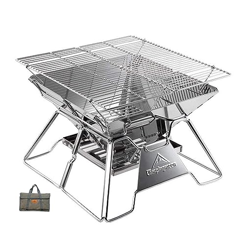 Camping Moon Portable Fire Pit Grill 14 Inch Stainless Steel - Medium Charcoal Barbecue MT-2