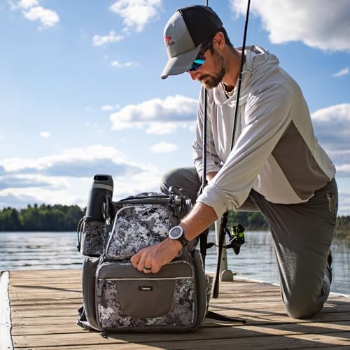 Piscifun Camouflage Fishing Tackle Backpack with 2 Rod Holders, 4 Boxes & Rain Cover - VEIL Model
