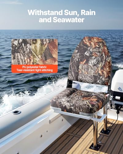 2 Pack Camo Boat Seat - Folding Fishing High Back Seat with Thick Cushion & Aluminum Hinges