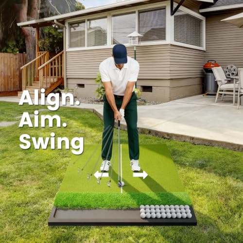 Golfpar Standard 5x4ft Dual-Turf Golf Hitting Mat with Ball Tray, 26mm Fairway & Rough Turf