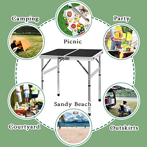 Camp Field Aluminum Folding Camping Table - Adjustable Height, Lightweight & Portable - Blackb