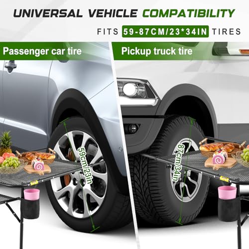 BBTO Portable Tire-Mounted Camping Table with Adjustable Height & 2 Cup Holders