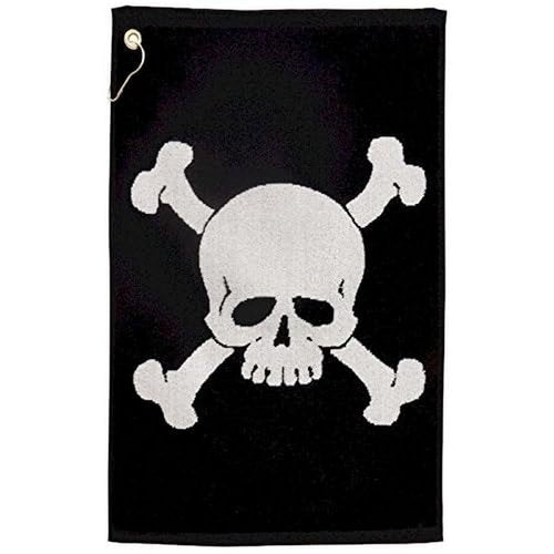 JP Lann Golf Skull and Bones Golf Towel, Black/White with Skull and Bones Design, 16 x 24-Inch
