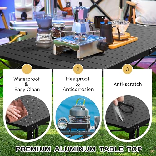 OUTSIDER Black Roll-Up Aluminum Camping Table for 4-6 People