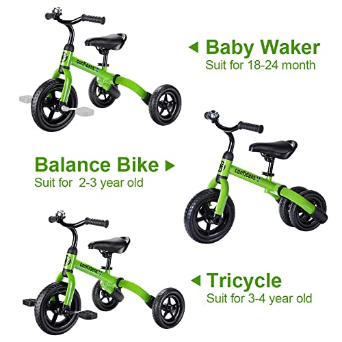 Kids 3-in-1 Foldable Tricycle & Balance Bike for Toddlers 2-5, Green