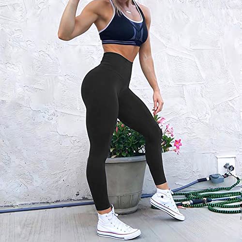 MOOSLOVER Medium Black Seamless High Waist Butt Lifting Leggings for Women - Workout & Yoga Pants
