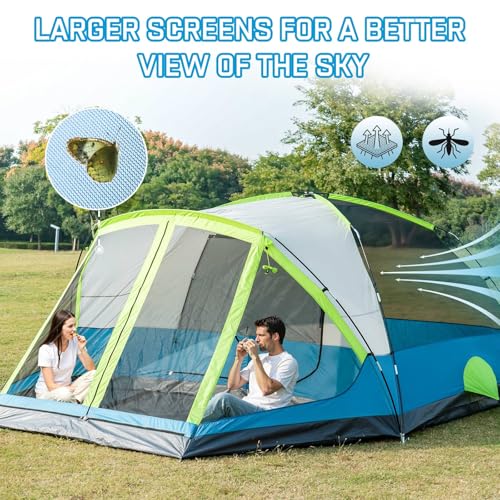 Blue 8-Person Camping Tent with Screen Porch - Family Waterproof Shelter