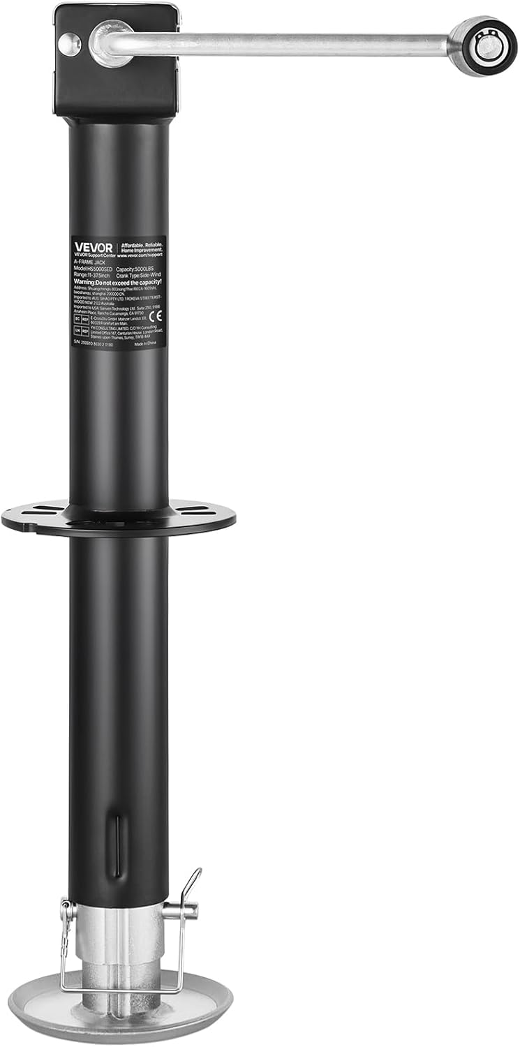VEVOR 5000 lbs A-Frame Trailer Jack - 15-Inch Vertical Travel with Adjustable 7-Level Drop Leg & Drill Socket