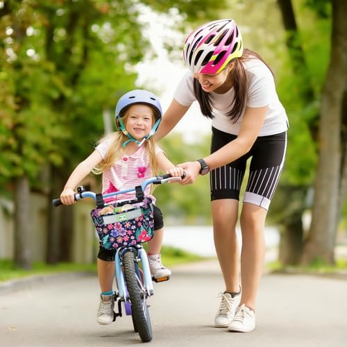 Kids Bike Basket Front Waterproof Handlebar Bag for Girls and Boys - Purple Flower Variation