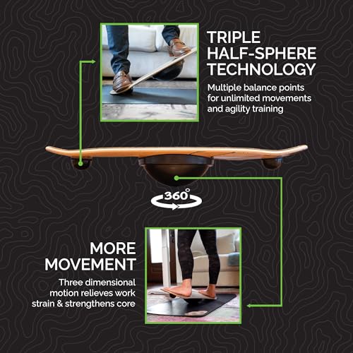 Whirly Board Wide 360° Balance Board with Cork Rubber Grip Tape - Home Gym & Desk Workout