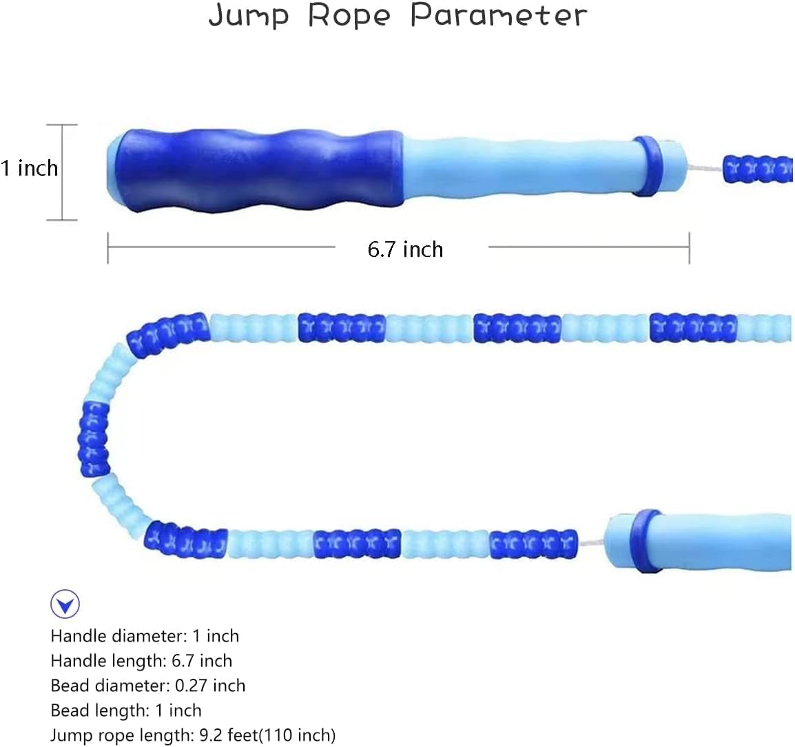 Soft Beaded Jump Rope by [Brand Name] | Adjustable Tangle-Free Skipping Rope for Kids & Adults - 9.2Ft