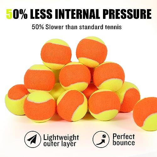 Kids Tennis Balls - Orange 12 Pack Low-Compression Training Balls for Beginners