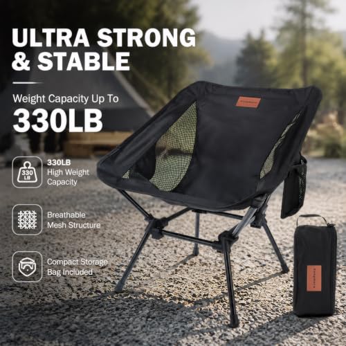 Eosphora 2 Pack Black Lightweight Camping Chairs for Adults & Teens