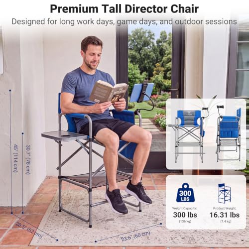 Tall Foldable Camping Chair with Tablet Holder and Side Table