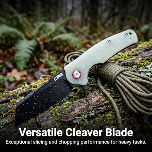 CJRB Crag Folding Pocket Knife - Glow in the Dark G10 Handle, 3.43" AR-RPM9 Blade, EDC Survival Knife for Camping & Hiking