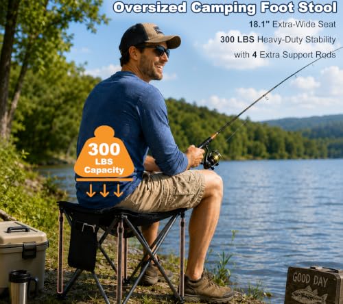 All Black Bolosy Oversized Camping Stool with Removable Padded Footrest - Supports 300lbs