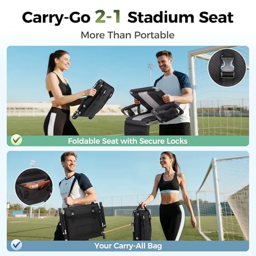 Black & Grey Padded Stadium Seat for Bleachers with Back Support - 2 Pack