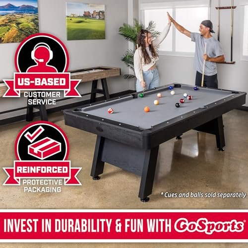 GoSports 7 ft Pool Table Gray Finish with Premium Billiards Design – Room Size 16x13 ft