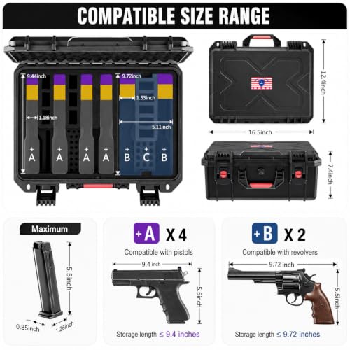Big Case Gun Case for 6 Pistols & 11 Magazines with TSA Locks – Waterproof Impact-Resistant Pistol Storage