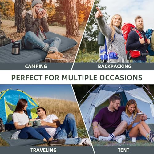 FNARMW Extra Thick Camping Sleeping Pad - 5 Inch Inflatable Mattress with Built-in Pillow & Foot Pump - Gray