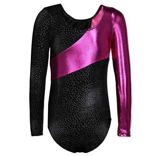 Girls Long Sleeve Gymnastics Leotard Outfit - Black, 5-6 Years
