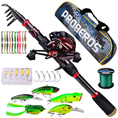 Baitcasting Combo 6.9FT Telescopic Fishing Rod and Reel Set - Left Hand