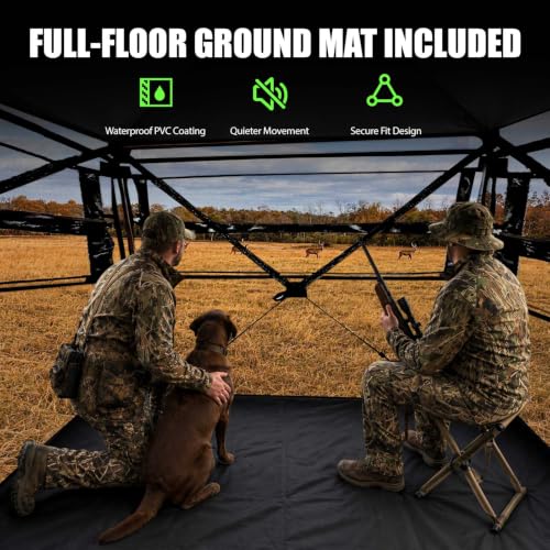 HUNTSEN 2-3 Person Portable Hunting Blind with 360° See-Through Mesh & Waterproof Floor Mat