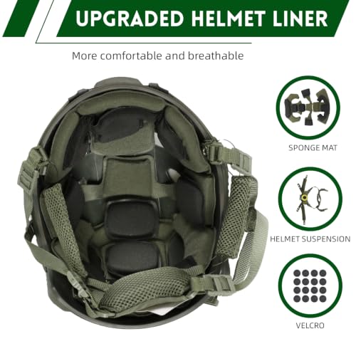 Green Adjustable Tactical Helmet with Counterweight Pouch & Cover for Airsoft and Cosplay