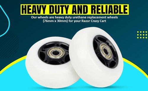 Wheels for Razor Crazy Cart - Premium 76mm x 30mm Crazy Cart V7+ Caster Replacement Wheels (Set of 2) for Crazy Cart XL V3+, DLX, Shift V1+, OEM Razor Part W25143401048