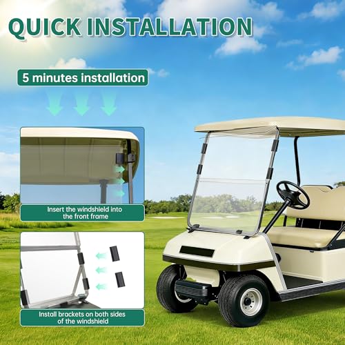 ECOTRIC Clear Fold-Down Windshield for 1982-2000.5 Club Car DS, High Clarity Acrylic