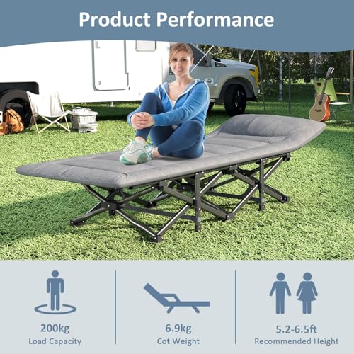 Mopaicot Portable Camping Cot with Mattress & Pillow, Folding Bed for Adults