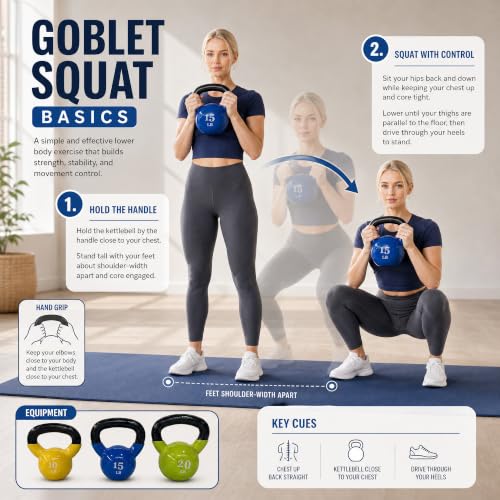 Fitvids 10-20 LB Cast Iron Kettlebell Set for Home Gym Strength Training, Vinyl-Coated