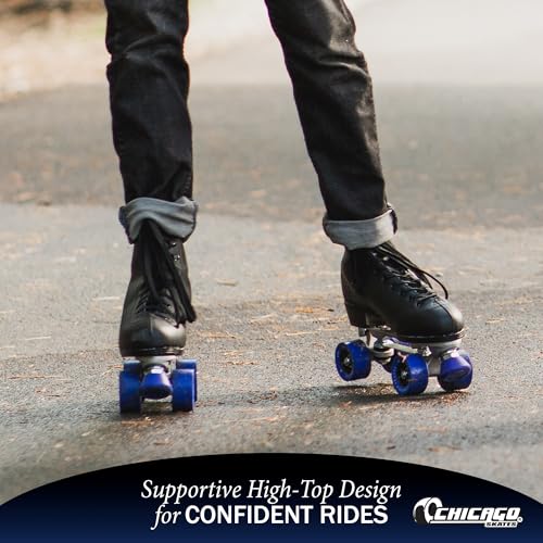 Black Classic Quad Roller Skates for Women & Men - Adjustable High-Top, 60mm PU Wheels