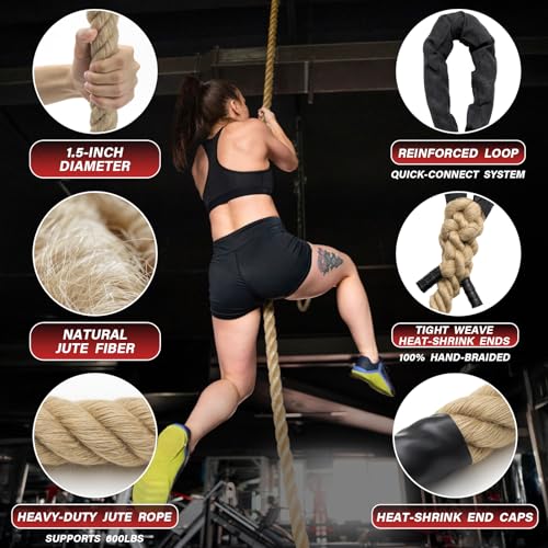 Sodlar Heavy Duty Jute Climbing Rope 25FT for Fitness & Outdoor Use