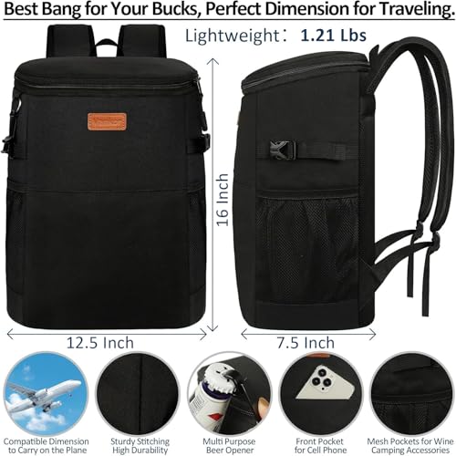 Vankor Insulated Cooler Backpack Leakproof 45 Can Capacity - Black