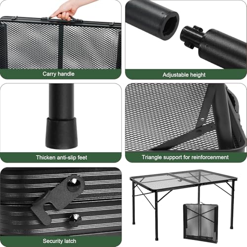 4Ft Large Metal Folding Camping Table - Adjustable, Lightweight Outdoor Grill & Picnic Table (UNIFER)