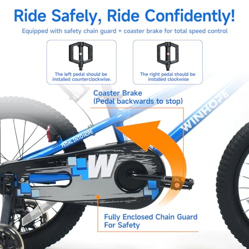WinHope Kids Bike 12 Inch Blue with Light-Up Training Wheels for Boys & Girls