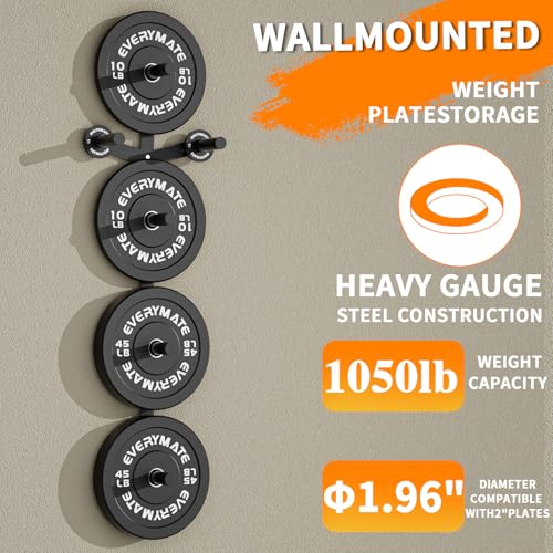 Wall Mount Weight Plate Storage Rack - 6 Pegs for 2-Inch Olympic Plates