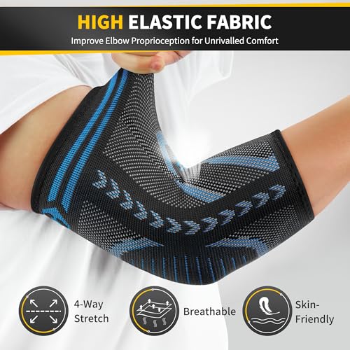Blue Medium Tennis Elbow Brace for Tendonitis & Golfers Elbow Support - CAMBIVO