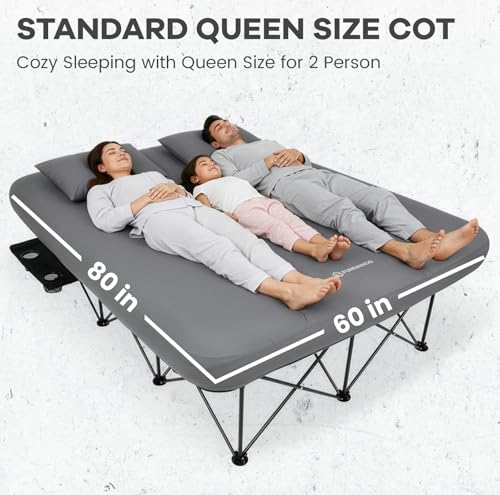 FUNDANGO Queen Camping Cot with Electric Pump & Air Mattress - Dark Grey