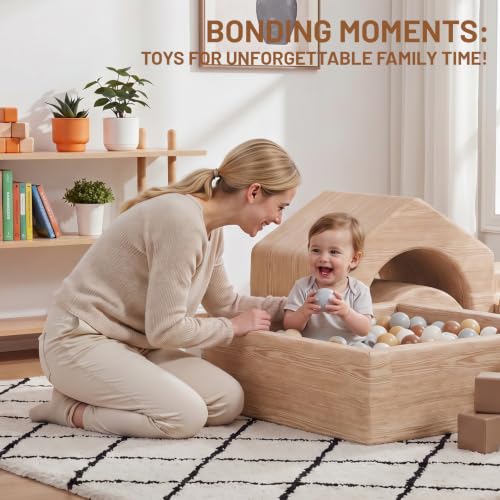 JungleDove Light Wood Montessori Foam Climbing Blocks Set for Toddlers, 7-Piece Indoor Play Gym