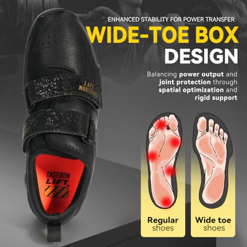 CASTIRON LIFT Heavy Lifting Shoes for Men & Women, Wide 13.5 Women / 12 Men, Black - Powerlifting, Crossfit, Squat, Deadlift Footwear