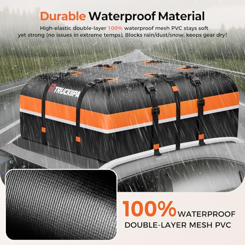 Truckiipa Black Car Rooftop Cargo Carrier Bag 20 Cubic Feet Waterproof Soft Shell